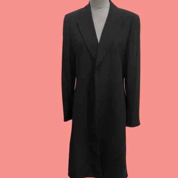 Suit Studio Overcoat Mens Size 12 Black Shawl Lapel Collar Long Sleeve Polyester - Picture 1 of 6